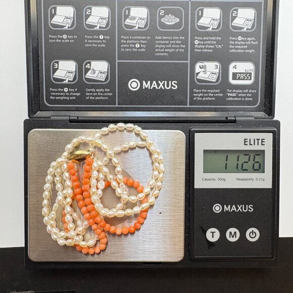 Vintage 14KY Gold Natural Coral & Biwa Pearl Multi Strand Bracelet 8" Length - Picture 7 of 8